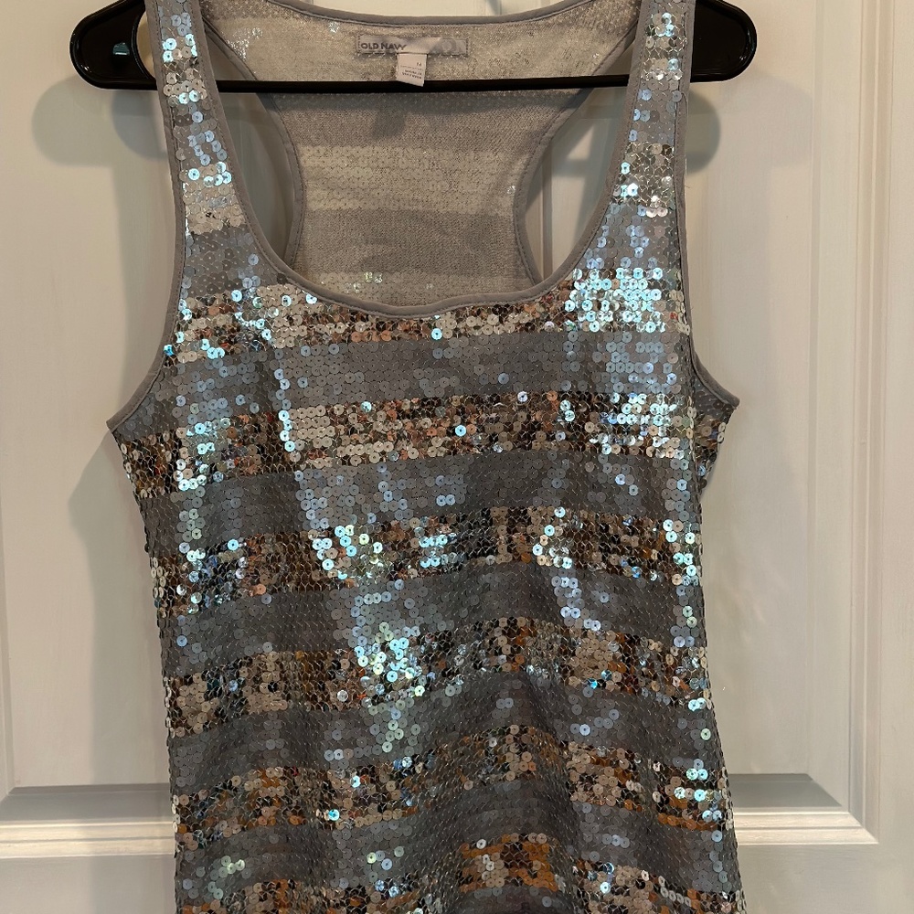Silver Sequin Tank Top, Size Medium